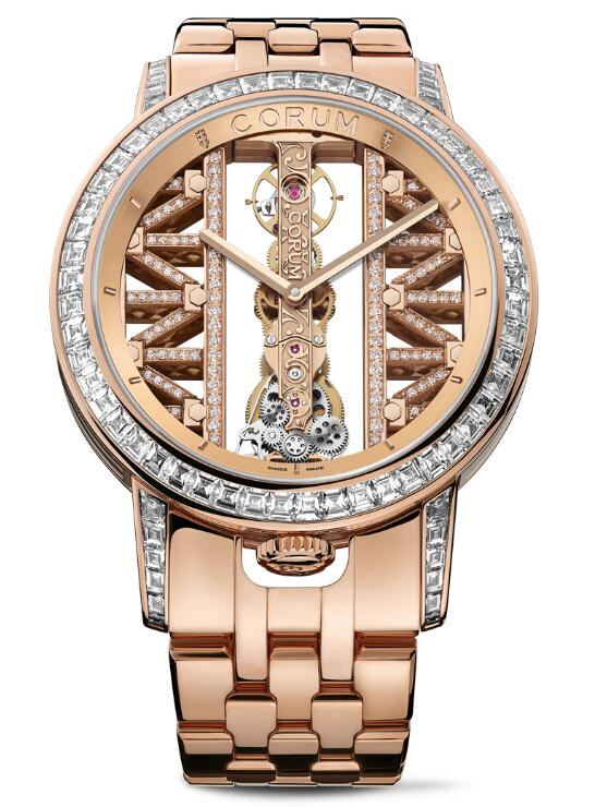 Corum GOLDEN BRIDGE 43 ROSE GOLD BAGUETTE Watch Replica Ref. B113/04406 - 113.990.85/V790 GG85R